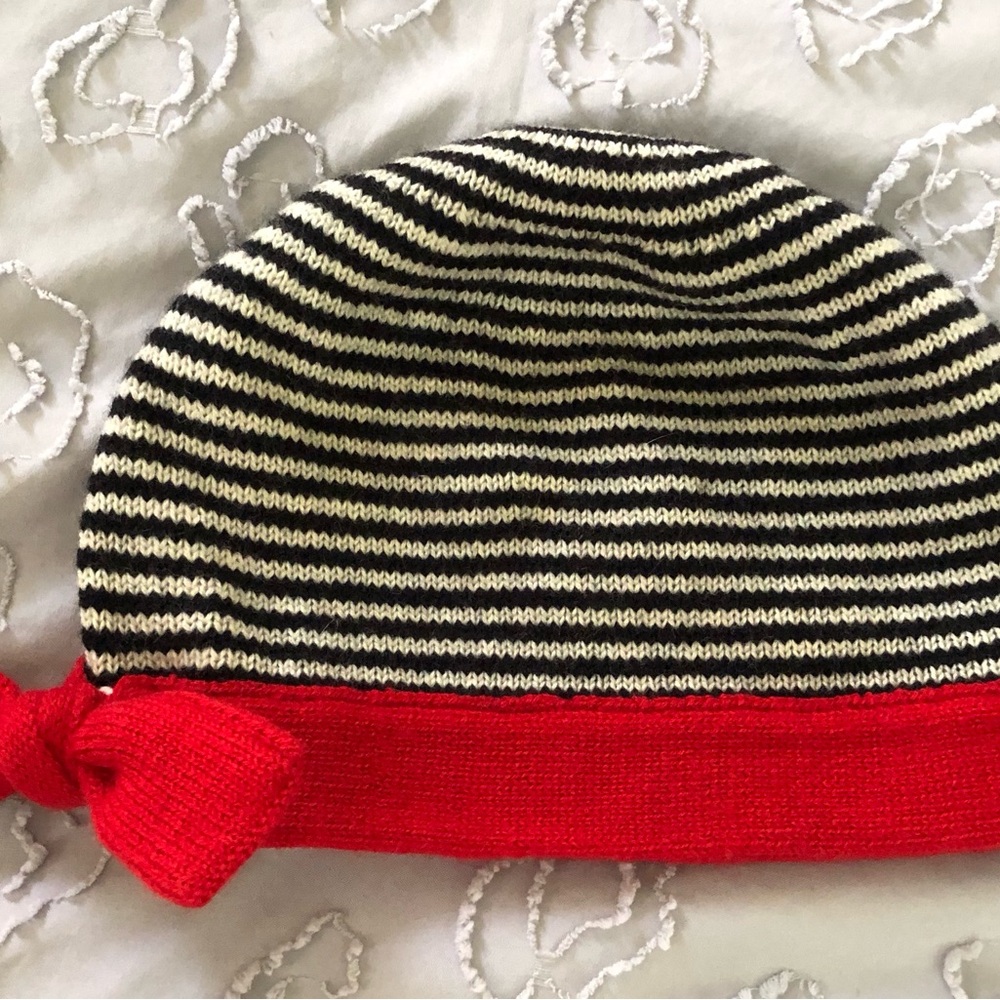 kate spade Black and White Striped Kids Hat with Red Accent Bow